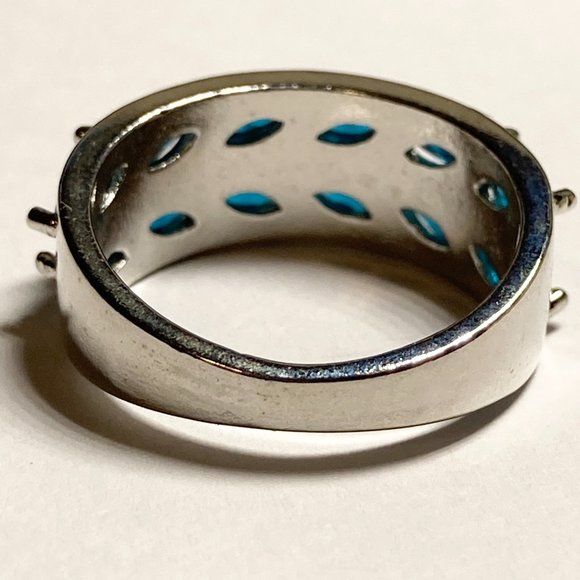 Silver Sapphire Blue Cubic Zirconia Anniversary Ring Size 7 Plated Simulated - Picture 6 of 10